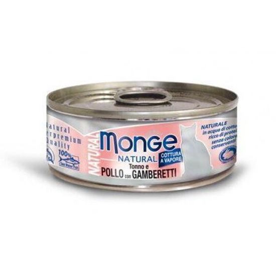 Monge NATURAL tuňák s kousky kuřete a krevetami pro kočky 80 g