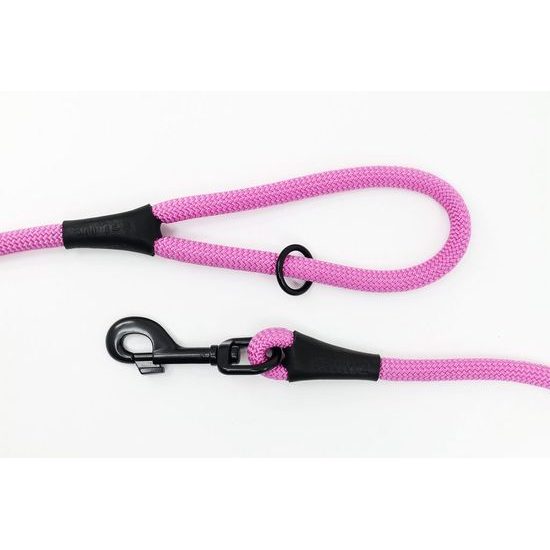 Aminela Vodítko lano s kůží černé kování růžová