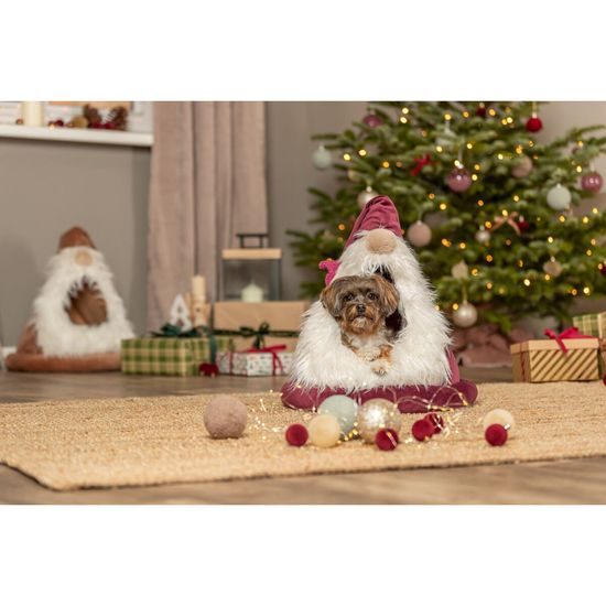 TRIXIE Xmas Bed Dwarf vánoční sametová kukaň Skřítek ø 45 × 47 cm bordó