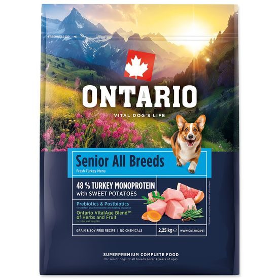 Ontario Krmivo Senior All Breeds Monoprotein Turkey & Sweet Potatoes 2,25kg