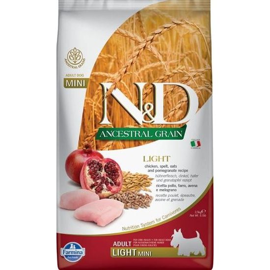 N&D ANCESTRAL GRAIN Dog LG Light-Chicken, Spelt, Oats & Pomegranate Adult Mini 2,5 kg