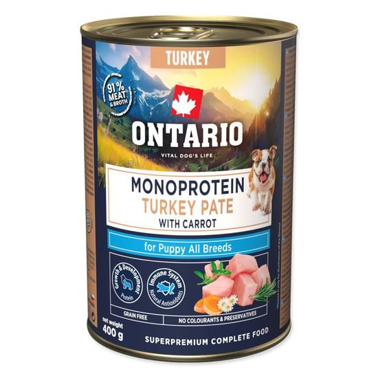 Ontario Konzerva Puppy monoprotein krůtí pate s mrkví 400g
