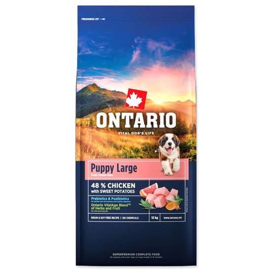 Ontario Krmivo Puppy & Junior Large Chicken & Sweet Potatoes 12kg