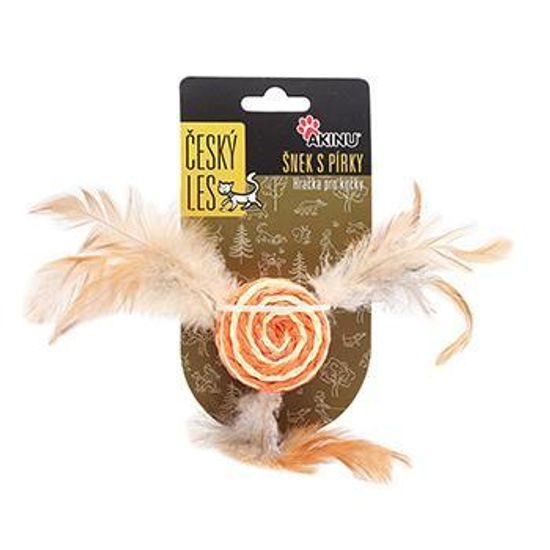 Akinu ČESKÝ LES Šnek sisal s pírky hračka pro kočky oranžová