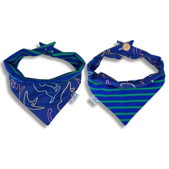 FUNKY DOG Modrý šátek s dinosaury a proužky