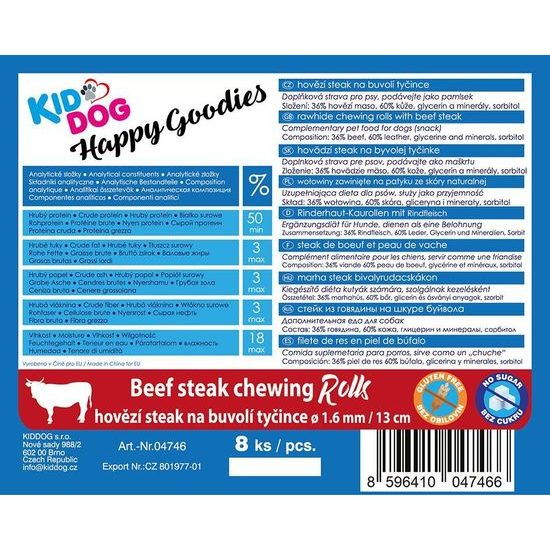 KidDog hovězí steak na buvolí tyčince 16 mm/13 cm 250 g (8 ks/bal.)