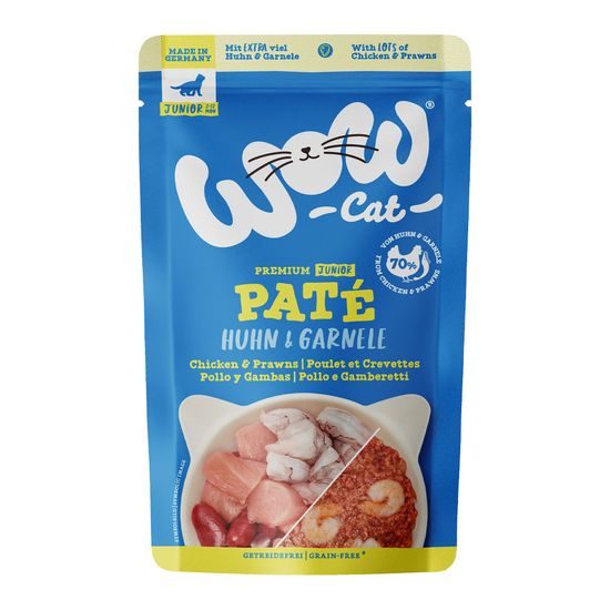 WOW Cat Kapsička Paté Kuře s krevetami Kitten/Junior 125g