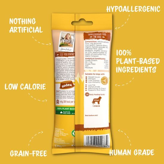 Soopa Pets Dentální tyčinky Jumbo s banánem a arašídovým máslem 170 g