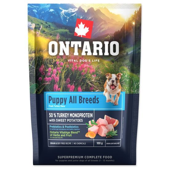 Ontario Vzorek Puppy & Junior All Breeds Monoprotein Turkey & Sweet Potatoes 0,1kg