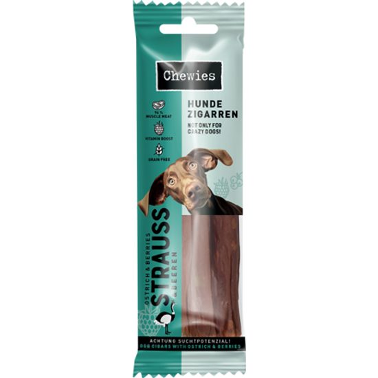 Chewies Hundezigarren Pštrosí salámky s malinami a rybízem 75 g