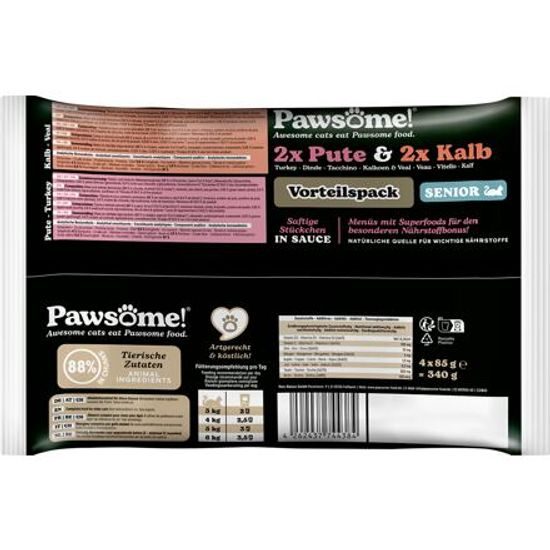 Pawsome! Senior s telecím/ s krůtím masem Multipack 4x85 g