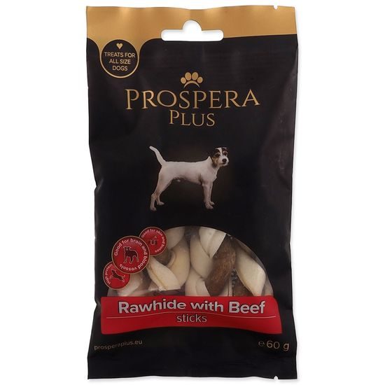 Prospera Plus Pochoutka Surová kůže s hovězím pletená tyčinka 4ks 7,5cm