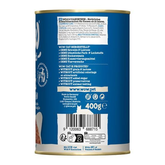 WOW Cat Konzerva Paté Zvěřina s králíkem Senior 400g