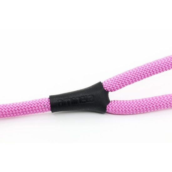Aminela Vodítko lano s kůží černé kování růžová