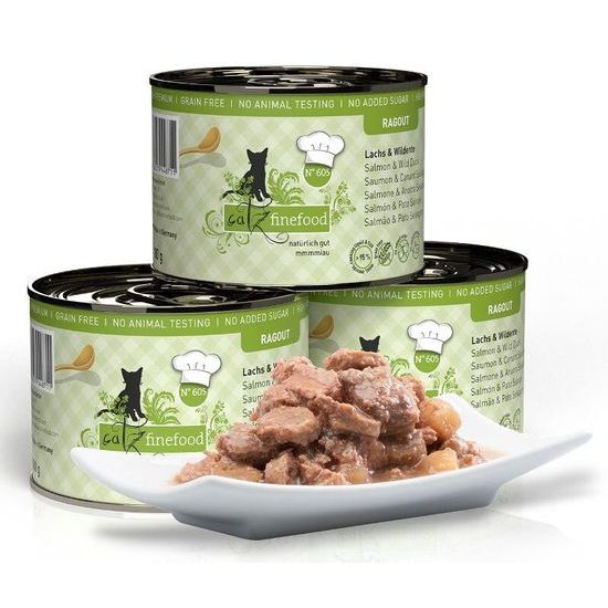 Catz finefood Konzerva CF Ragout No.605 s lososem a divokou kachnou 190 g