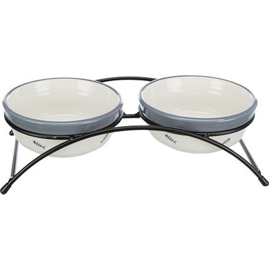 Trixie Set keramických misek se stojánkem 2x0,3l/ø12cm bílá/modrošedá