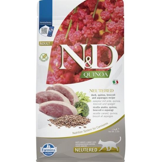 N&D QUINOA Cat GF Duck, Broccoli & Asparagus Neutered Adult 1,5 kg