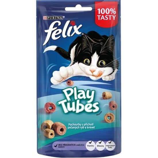 Felix snack Cat Play Tubes příchuť pečená ryba, krevety 50 g