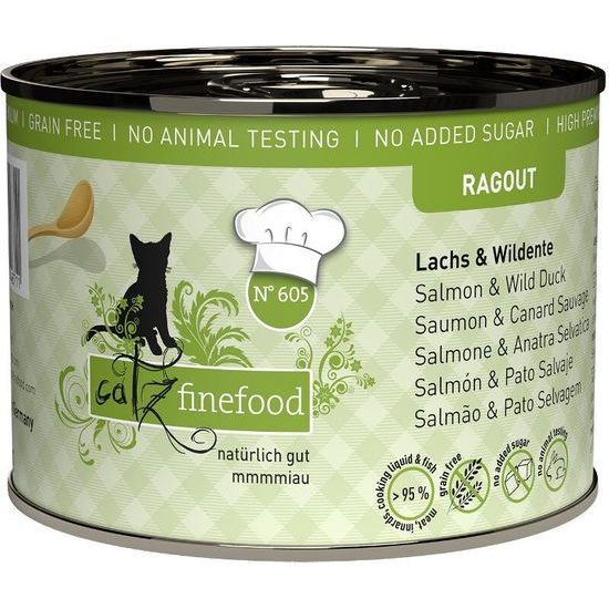 Catz finefood Konzerva CF Ragout No.605 s lososem a divokou kachnou 190 g