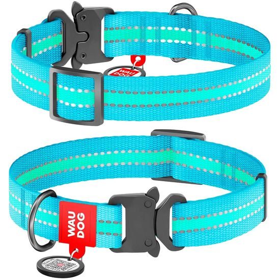 WAUDOG Obojek nylonový Glow modrý QR fastex