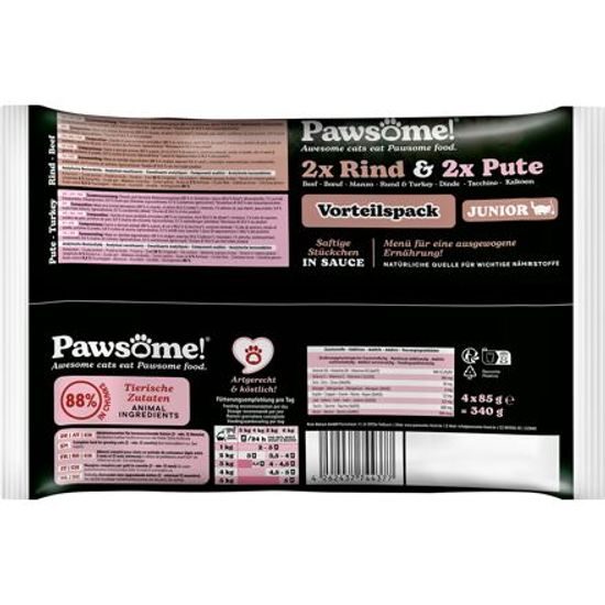 Pawsome! Junior s hovězím/ s krůtím masem Multipack 4x85 g