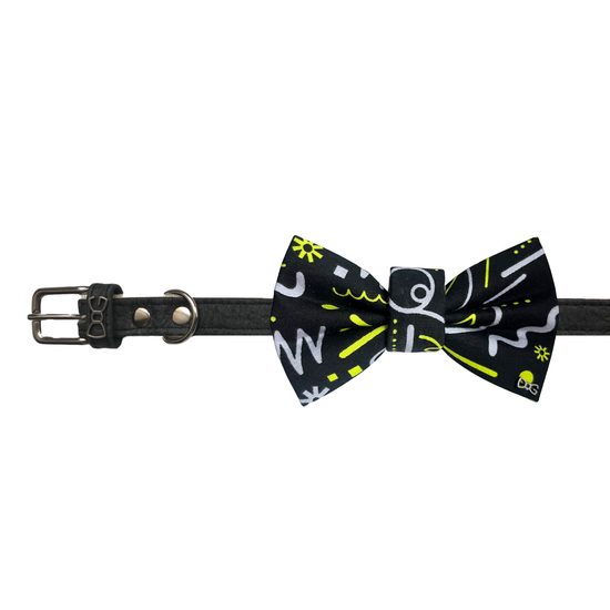 FUNKY DOG Černý psí motýlek s funky neónovým vzorem