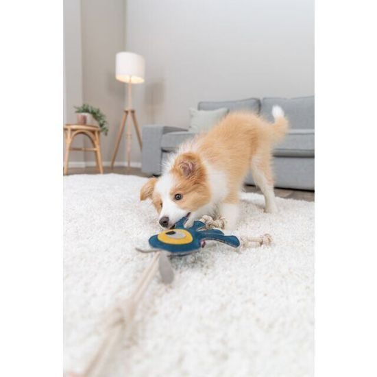 Trixie Monster příšerka na laně 47 cm hračka pro psy 100% pravá kůže/lano petrolejová