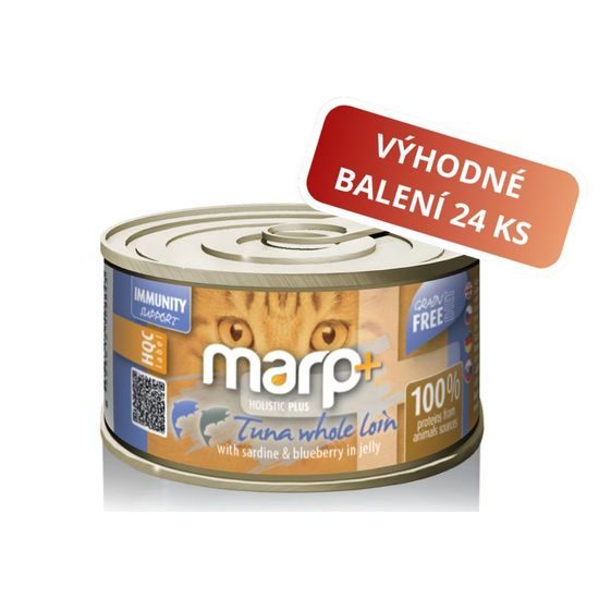 Marp Holistic Plus konzerva pro kočky Tuňák se sardinkami a borůvkami v želé 24x70g