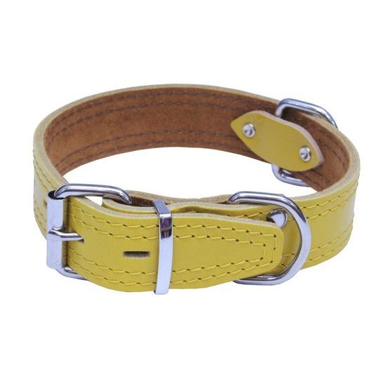 BAFPET Kožený obojek zdobený šitím HERRY žlutá