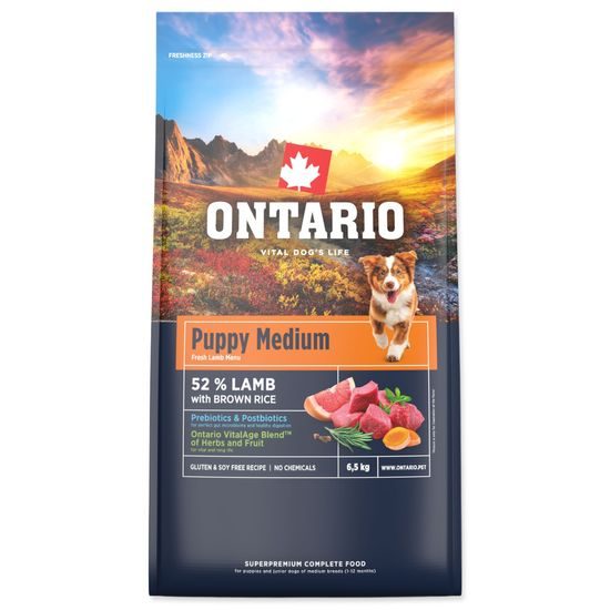 Ontario Krmivo Puppy Medium Lamb & Brown Rice 6,5kg