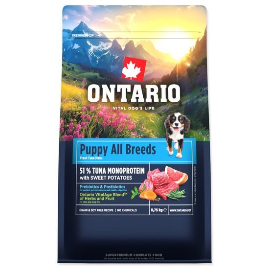 Ontario Krmivo Puppy & Junior All Breeds Monoprotein Tuna & Sweet Potatoes 0,75kg