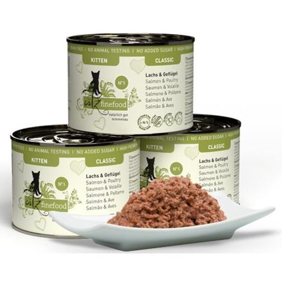 Catz finefood Konzerva pro koťata CF Classic Kitten No.5 s lososem, drůbežím masem a špenátem 200 g
