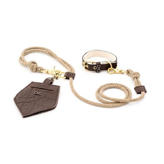 FUNKY DOG Hnědé lněné ekologické vodítko 1,2 m