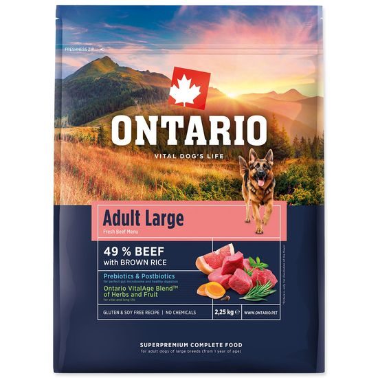 Ontario Krmivo Adult Large Beef & Brown Rice 2,25kg