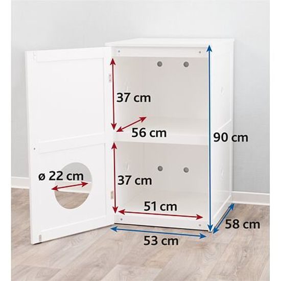 Trixie XL domek na kočičí toaletu 2 poličky MDF 53x90x58cm bílá