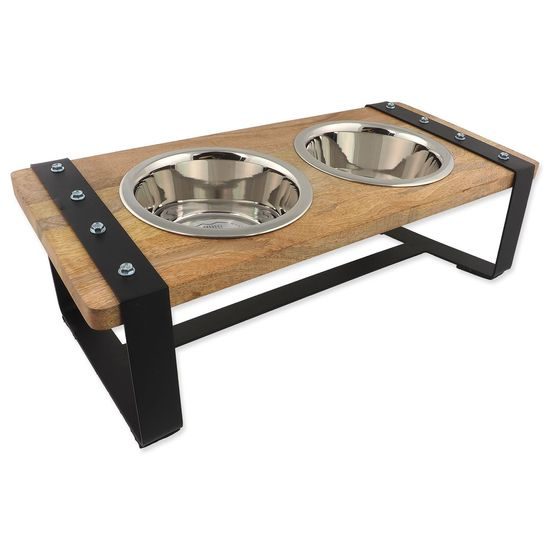 Dog fantasy Misky nerez s dřevěným stojánkem, železná konstrukce 2x840ml