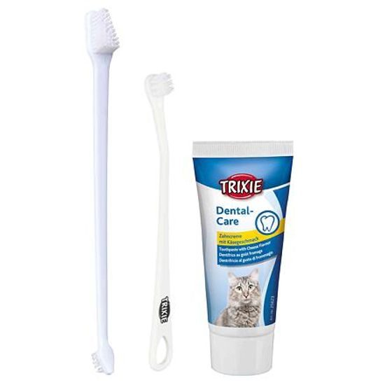 Trixie Sada dentální hygieny pro kočky (pasta se sýrovou příchutí 50g dva zubní kartáčky)