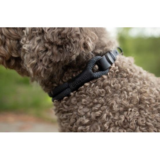 Aminela Obojek lano s kůží černé kování šedá