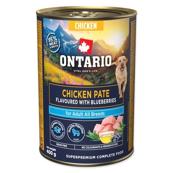 Ontario Konzerva Adult kuřecí pate s příchutí borůvek 400g