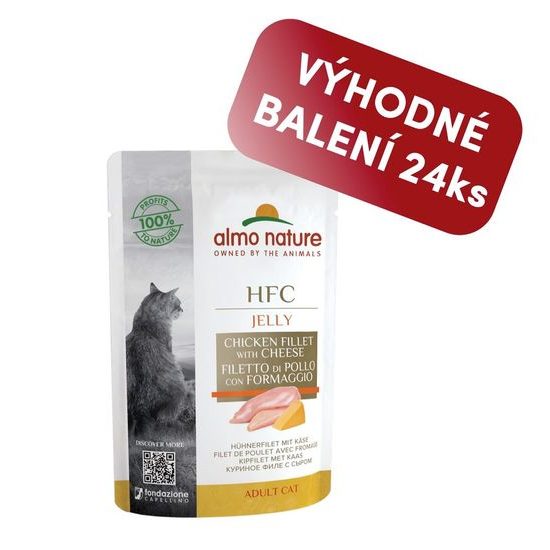 Almo Nature HFC Jelly Kuřecí filet a sýr v želé 55g výhodné balení 24ks