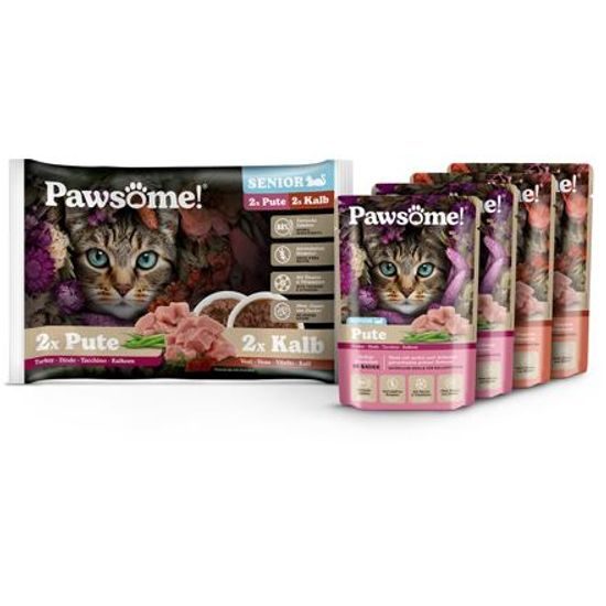 Pawsome! Senior s telecím/ s krůtím masem Multipack 4x85 g