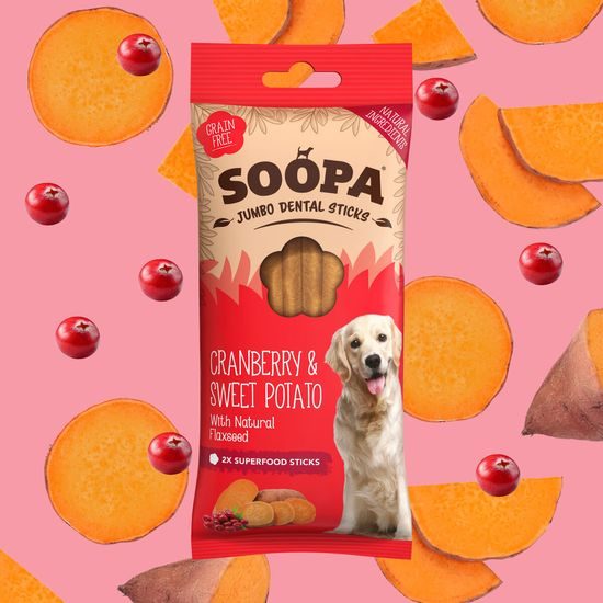 Soopa Pets Dentální tyčinky Jumbo s brusinkami a batáty 170 g