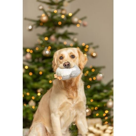 Trixie Vánoční sova na laně se zvukem 31 cm plyš/bavlněné lano šedá/bílá/béžová