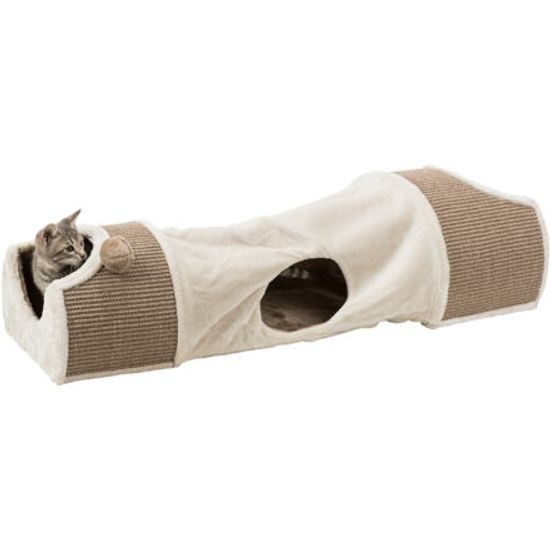 Trixie Plyšový škrábací tunel pro kočky 110x30x38cm světle šedý/hnědý