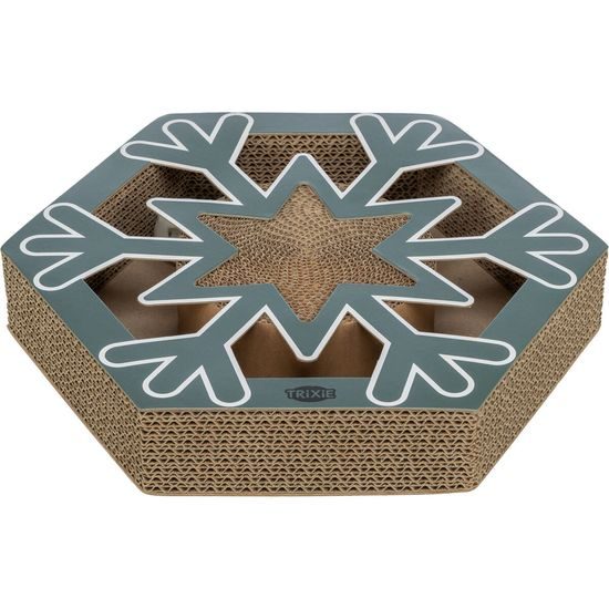TRIXIE Xmas Snowflake vánoční kartonové škrabadlo s míčky 33 × 6 × 28 cm petrolejová