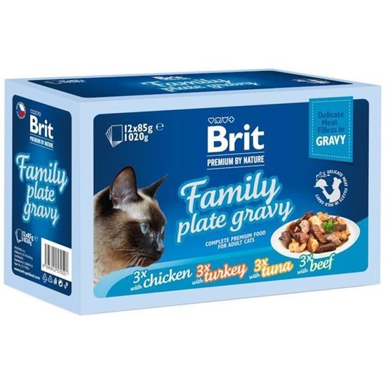 Brit Premium by Nature Cat Delicate Fillets in Gravy Family Plate 1020 g (12x85 g)