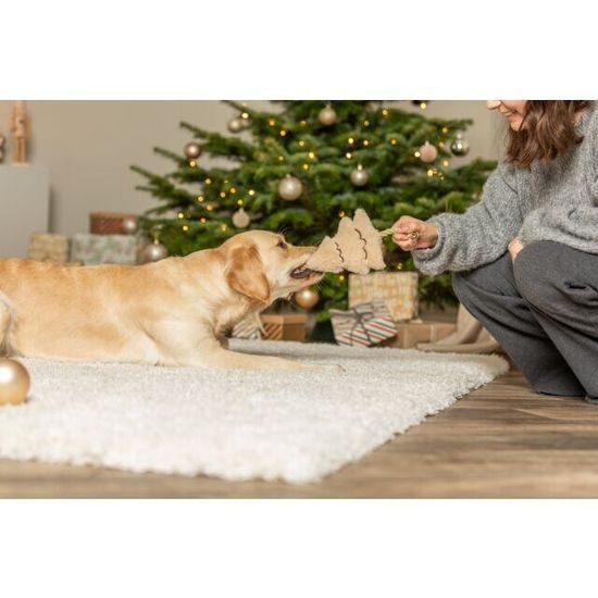 Trixie Vánoční stromek na laně bez zvuku 38 cm plyš/bavlněné lano béžová