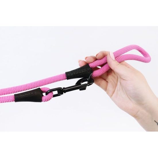 Aminela Vodítko lano s kůží černé kování růžová