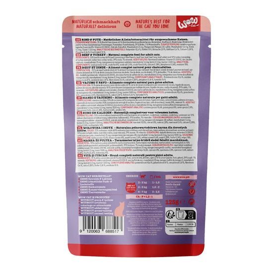 WOW Cat Kapsička Paté Hovězí s krocanem Adult 125g