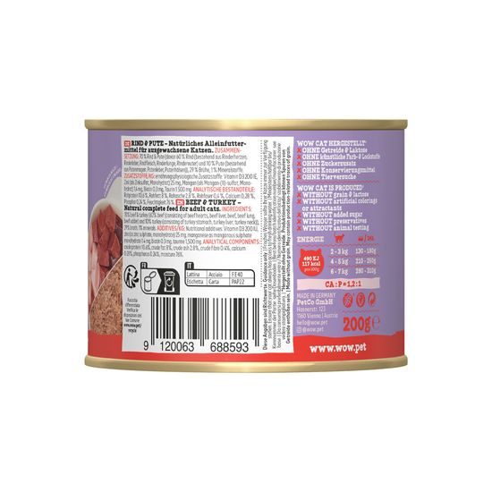 WOW Cat Konzerva Paté Hovězí s krocanem Adult 200g